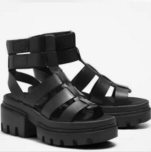 Timberland Everleigh Gladiator Sandals Black Lug Sole 6